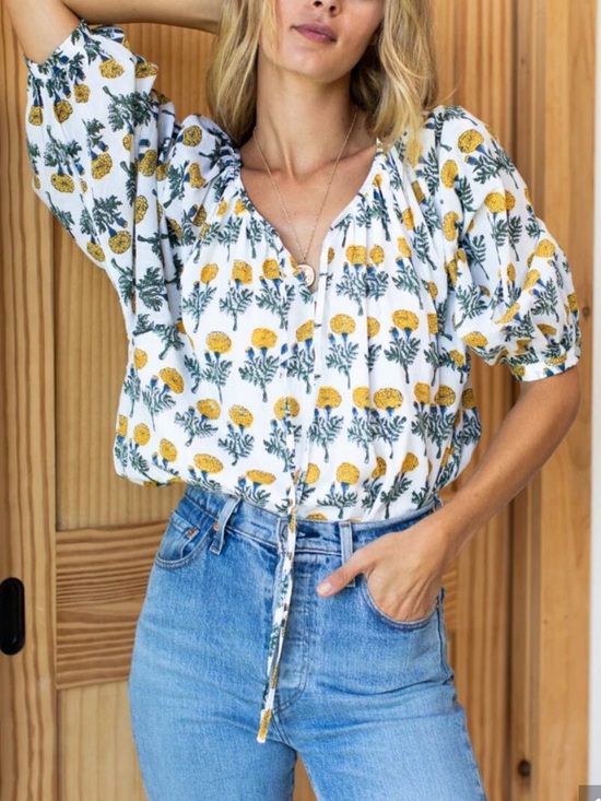 Emerson Fry Tops - EMERSON FRY India Collection The Lucy Puff Sleeve Keyhole Blouse in White SZ: L